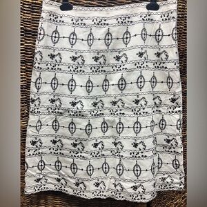 LOFT Black and White Patterned Pencil Skirt- Embroidered, Small Spot in front-10